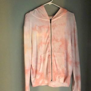 pink tie die zip up sweater